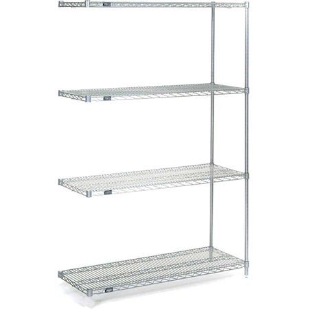 Nexel 4 Tier Wire Shelving Add-On Unit, Stainless Steel, 60W x 30D x 86H A30608S